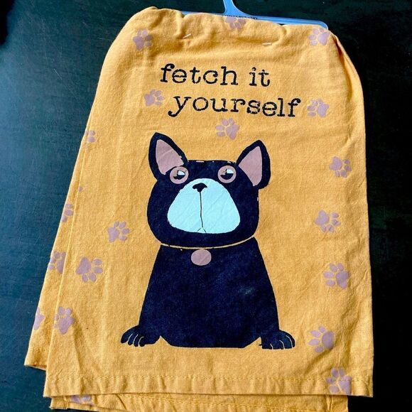 NWT Funny Dog “Fetch It Yourself” Kitchen Dish Towel - Picture 1 of 2